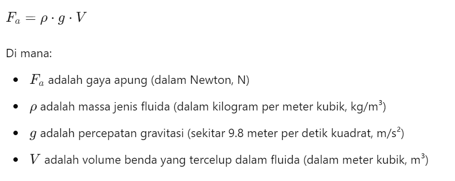 Rumus untuk menghitung Gaya Archimedes